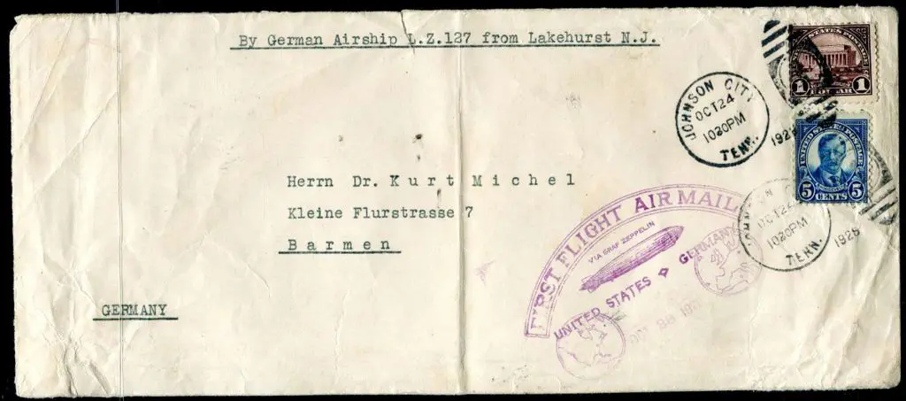 1928 (24th Oct) LZ127 to Germany franked with 5¢ & ... Image 1++
