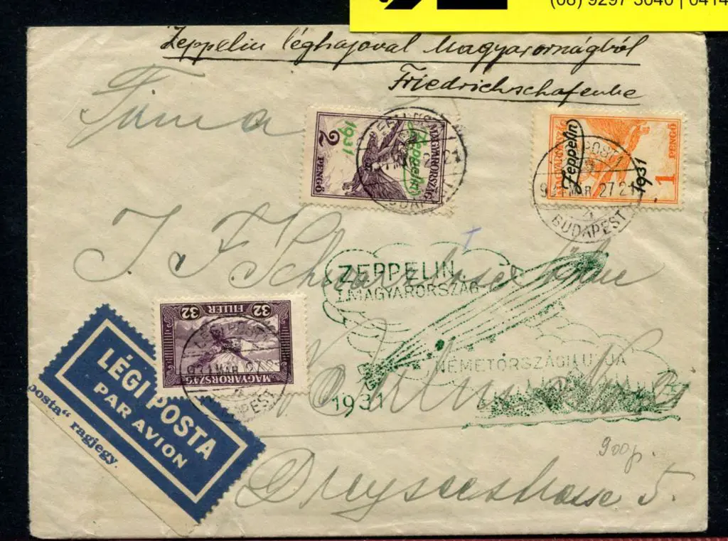 1931 (30th Mar) Hungary flight with 1p & 2p ... Image 1++