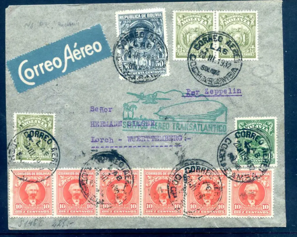 1932 (20th Mar) Bolivia 1p70 franking Air cover to ... Image 1++