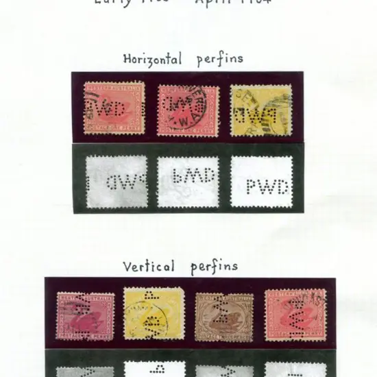 Perfins Small collection of 7 "PWD" Official ...