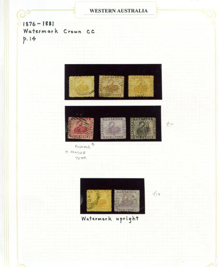 Swans 1876-1885 incl wmk Crown CC 1d x 2, 2/-, 4d ... Image 1++