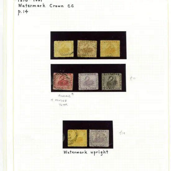 Swans 1876-1885 incl wmk Crown CC 1d x 2, 2/-, 4d ...