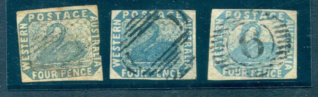 1854 4d dull, 4d blue & 4d pale blue imperf swans ... Image 1++