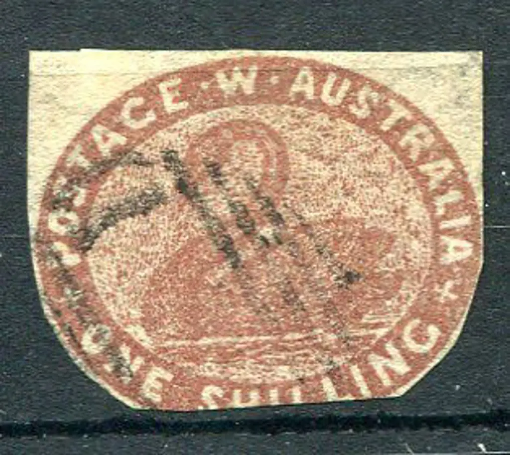 1854 1/- deep red-brown with top half cut square, ... Image 1++