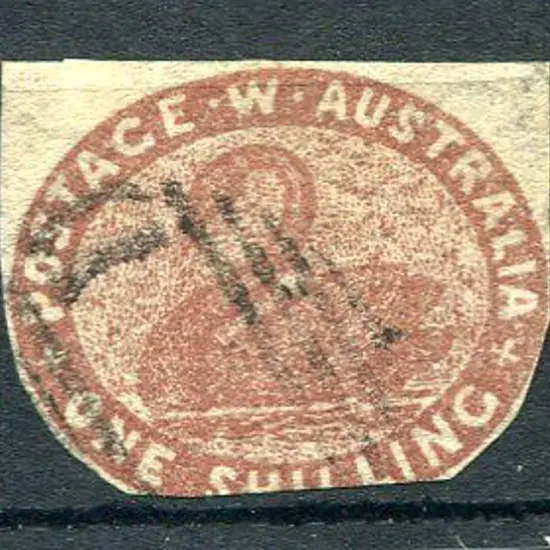 1854 1/- deep red-brown with top half cut square, ...
