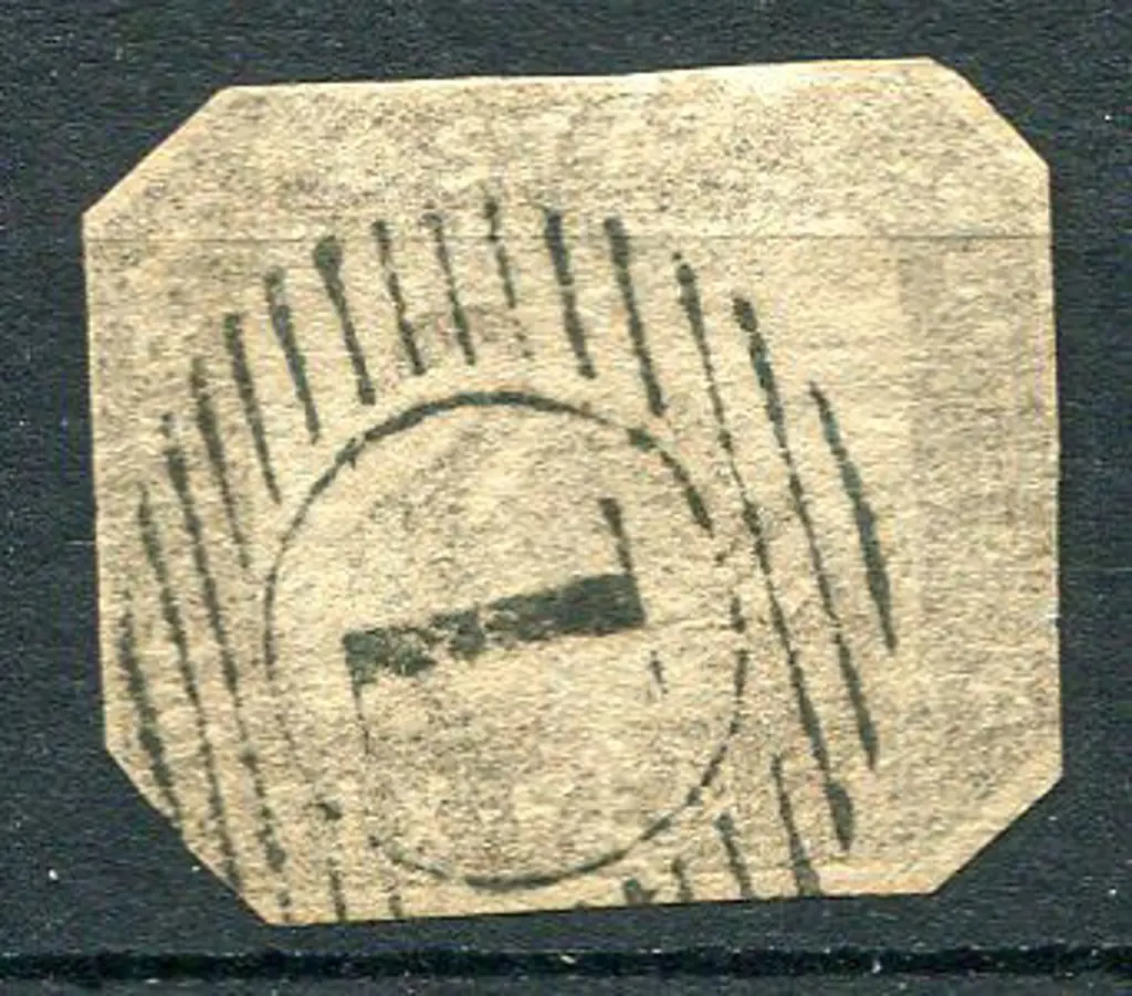 1857 6d grey-black Hillman cut to shape with clear ... Image 1++
