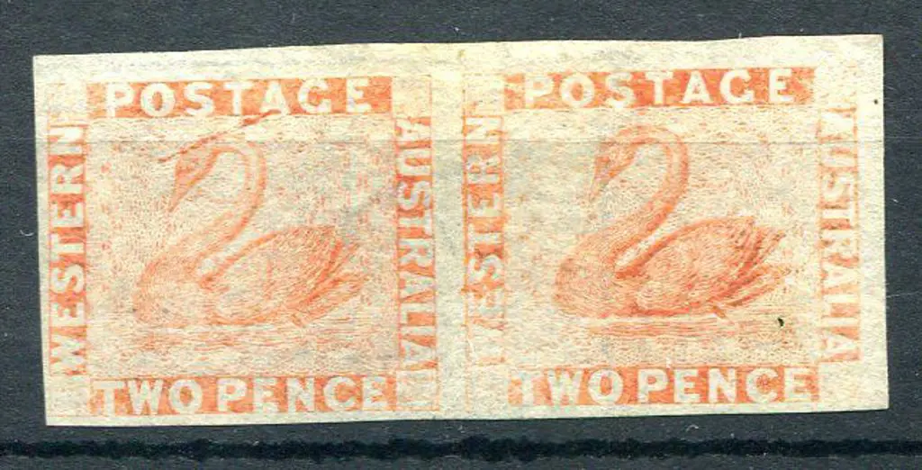 1860 2d orange-vermilion imperf pair with generous ... Image 1++