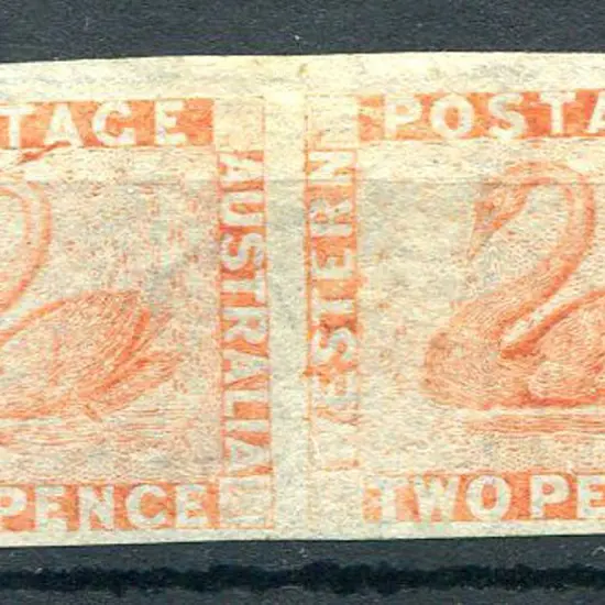 1860 2d orange-vermilion imperf pair with generous ...