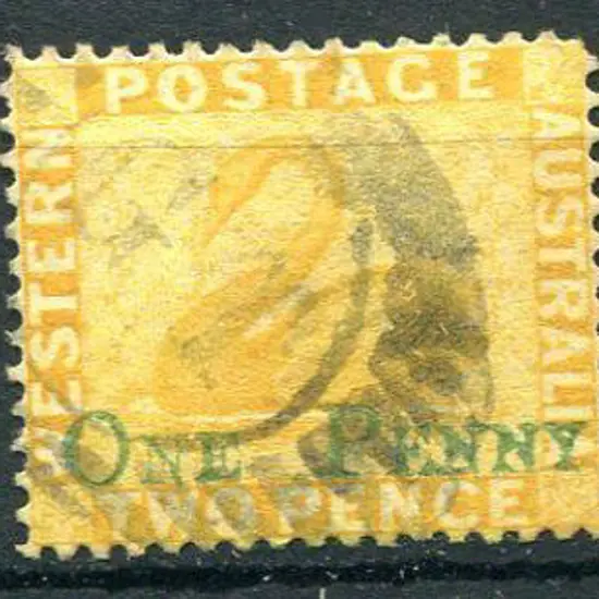 1874 "ONE PENNY" surcharge in green on 2d yellow ...