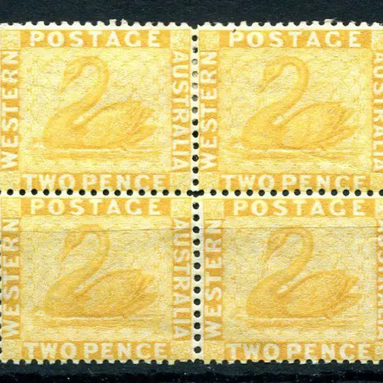 1882/85 2d chrome-yellow, CA wmk, perf.14 block of ...