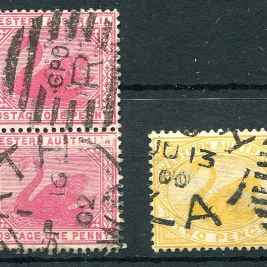 1898 1d carmine in vert pair & 2d bright yellow ...
