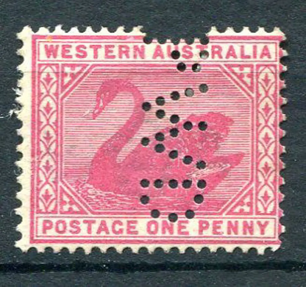 1898 1d carmine, W CR A wmk with "PWD" perfin ... Image 1++
