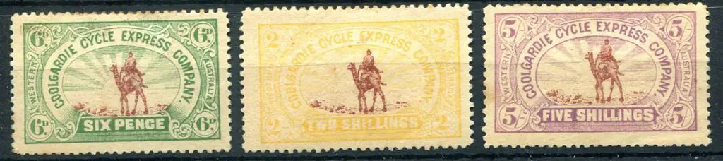 1896 6d, 2/- & 5/- Coolgardie Cycle Express camel ... Image 1++