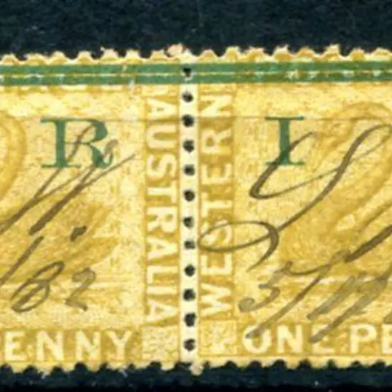1881 1d yellow-ochre, wmk Crown CC, perf.12½ pair ...