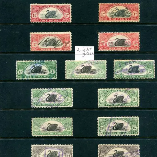 1906 1d to £10 bicolour swan Duty Stamp perf. 11 ...