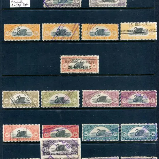 1911/13 3d x 2, 6d x 4, 2/-, 2/6d x 2, 5/- x 2, ...
