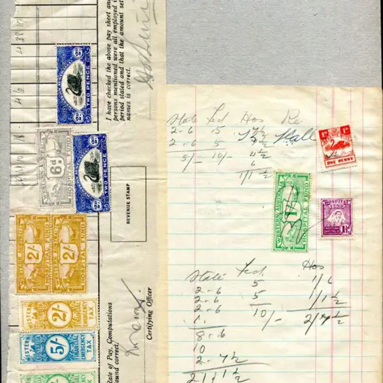 1935 Long piece of page from Wages book with ...