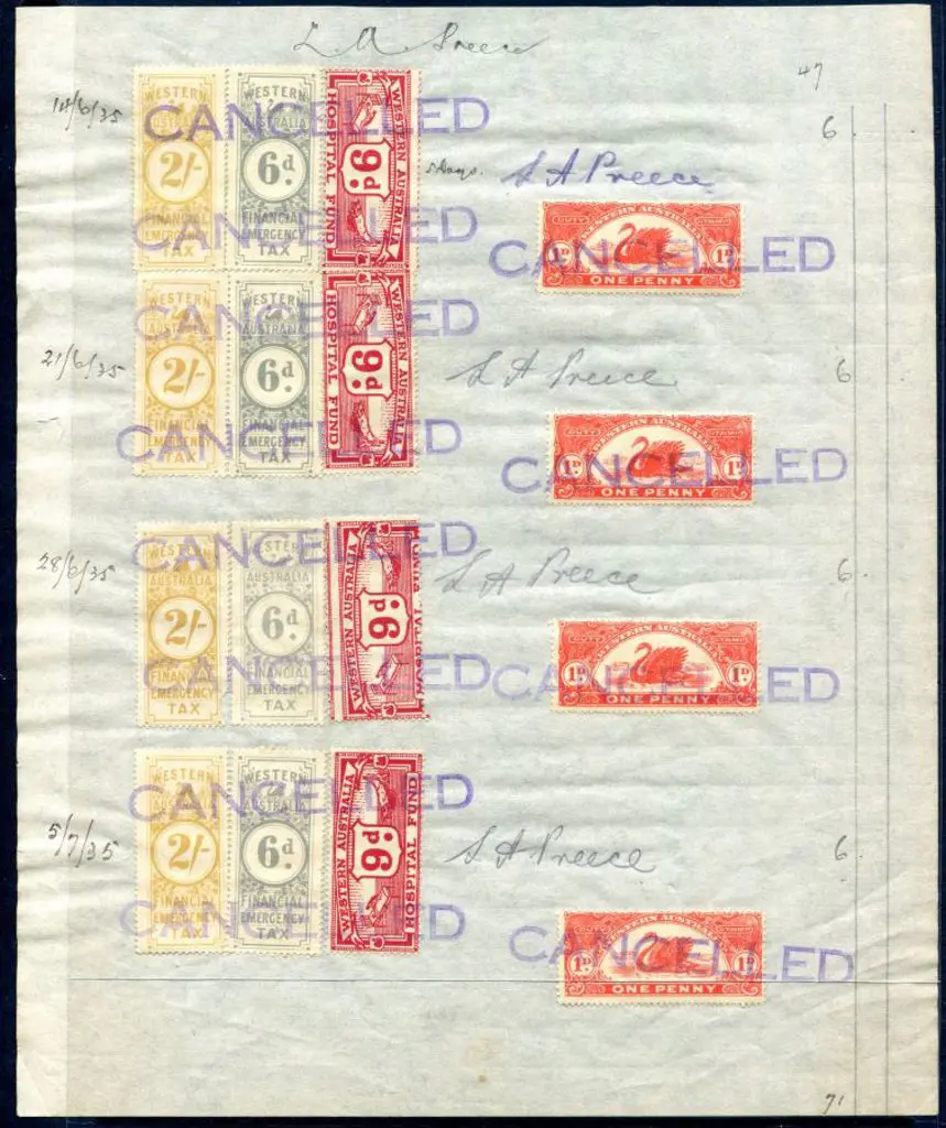 1935 Wages book page with Hospital Fund 9d carmine ... Image 1++