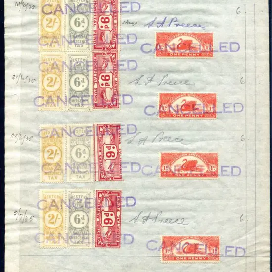 1935 Wages book page with Hospital Fund 9d carmine ...