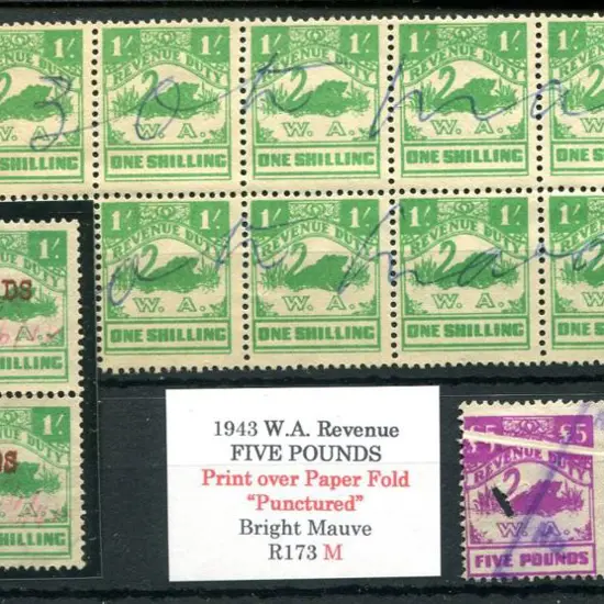 1943/57 1/- light green block of 12 cancelled in ...