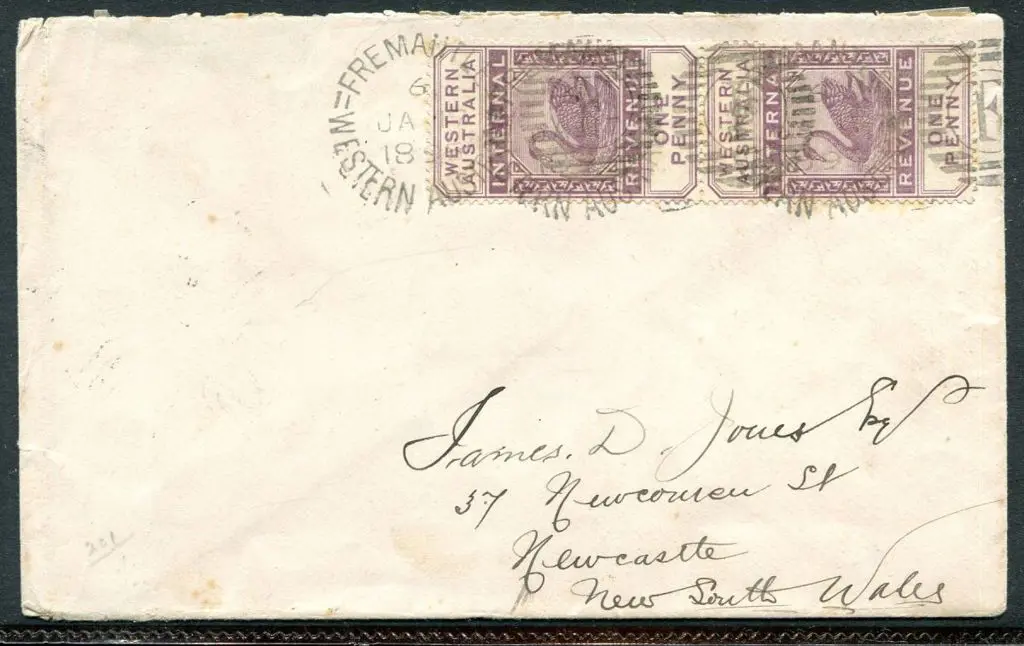 1895 (7th Jan) Fremantle to NSW cover with 1d ... Image 1++