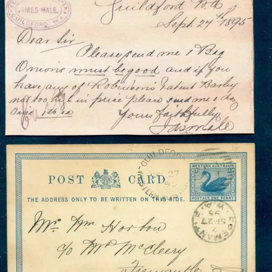 1895 (27th Sept) 1d blue postcard (PC2) from ...