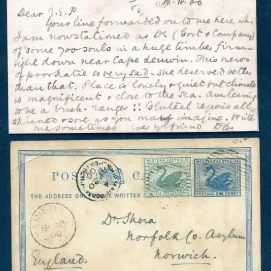 1900 (19th April) 1d blue postcard (PC2) uprated ...