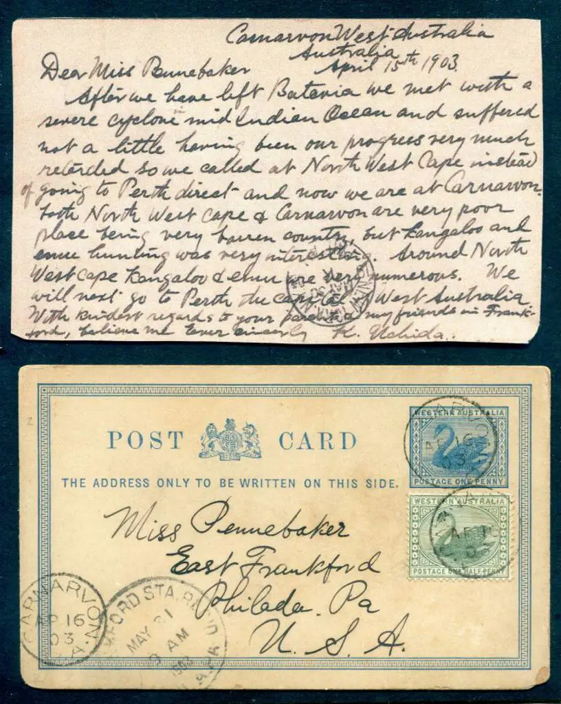 1903 (16th Apr) 1d blue swan Postcard uprated by ... Image 1++
