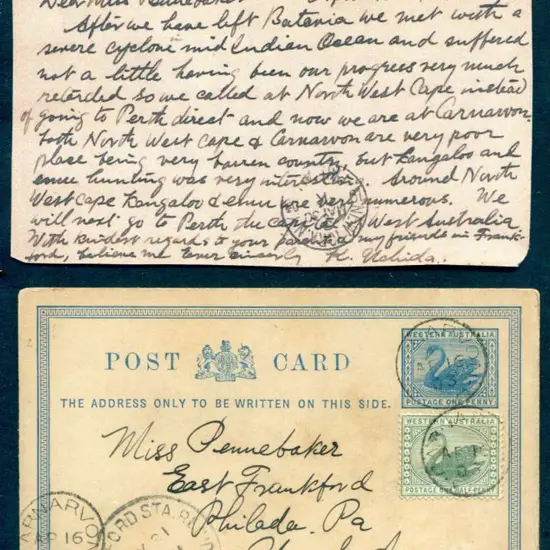 1903 (16th Apr) 1d blue swan Postcard uprated by ...