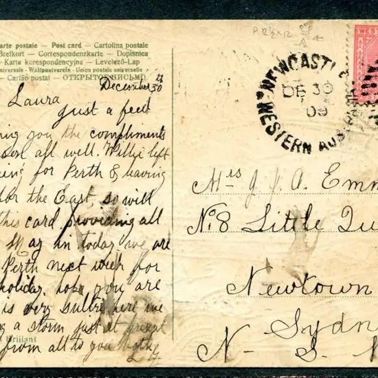 1909 (30th Dec) Coloured Postcard from WA to ...