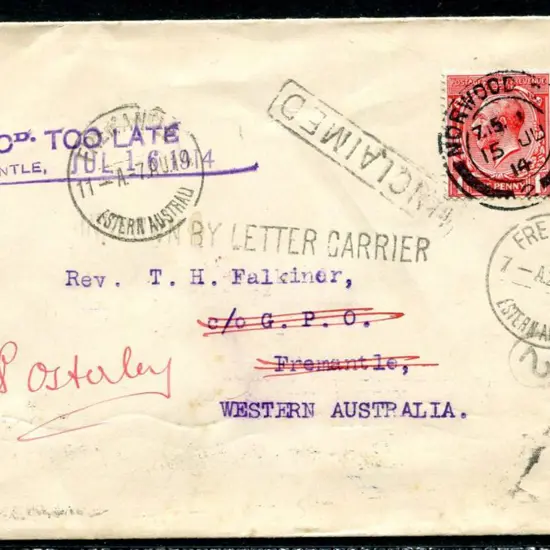 1914 (15th July) GB 1d KGV tied by Norwood cds on ...