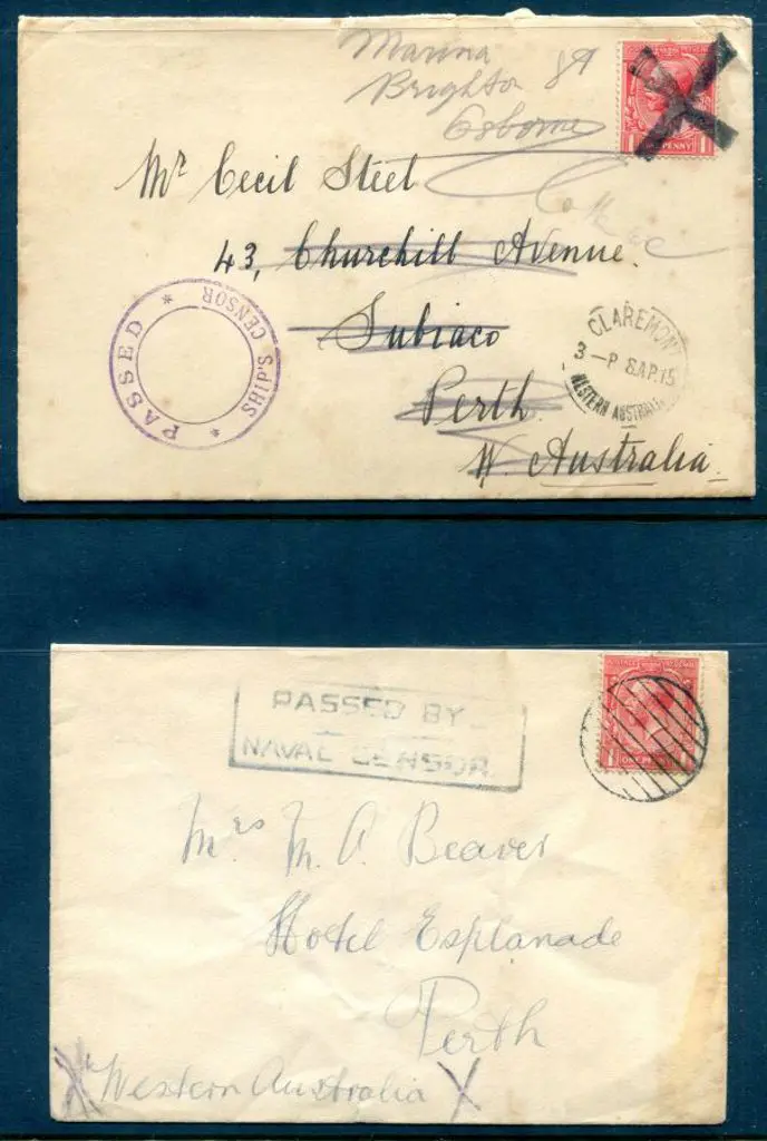 1915 H.M.A.S. "Australia" covers x 2 each with GB ... Image 1++