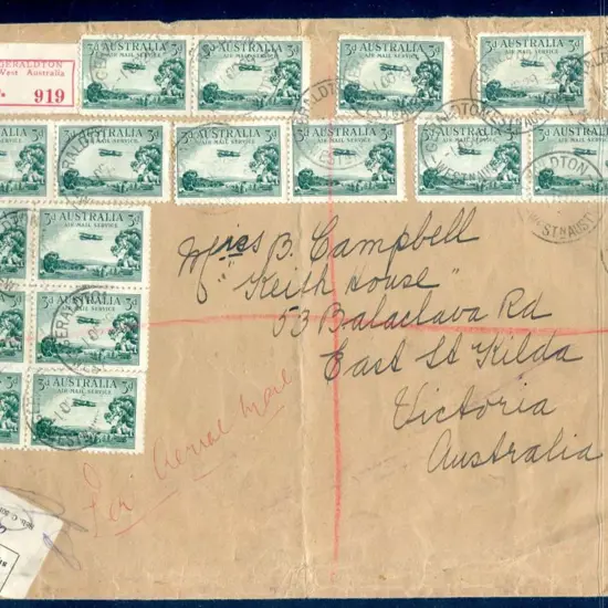 1929 (10th Oct) Geraldton Registered large cover ...