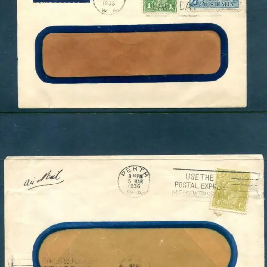 1936 (Jan & Mar) commercial window-envelopes with ...
