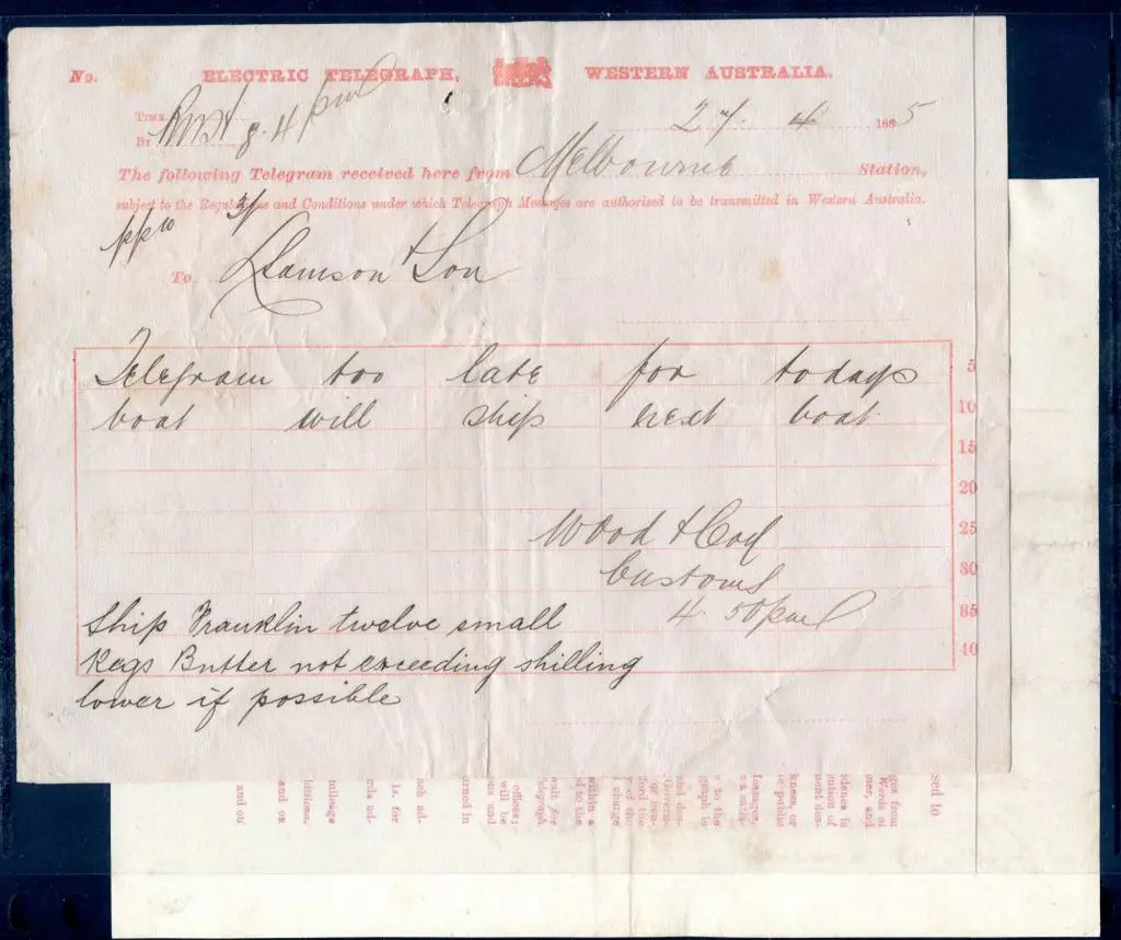 1885 "ELECTRIC TELEGRAPH WESTERN AUSTRALIA" ... Image 1++