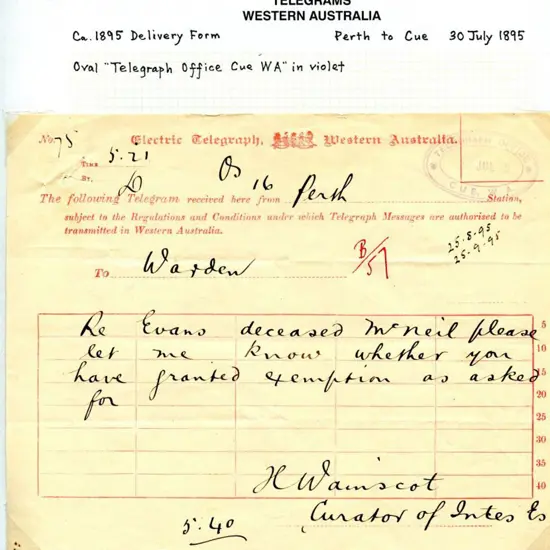 1895 (30th July) "Electric Telegraph, Western ...
