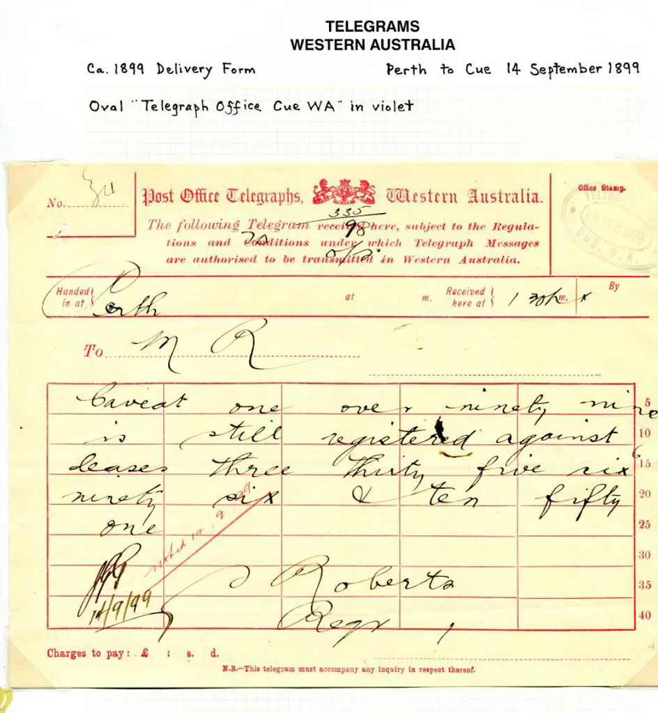 1899 (14th Sept) "Post Office Telegraphs, Western ... Image 1++