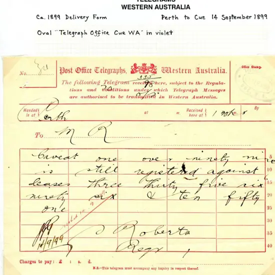 1899 (14th Sept) "Post Office Telegraphs, Western ...