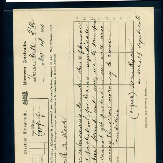 1900 (14th Nov) "Electric Telegraph, Western ...