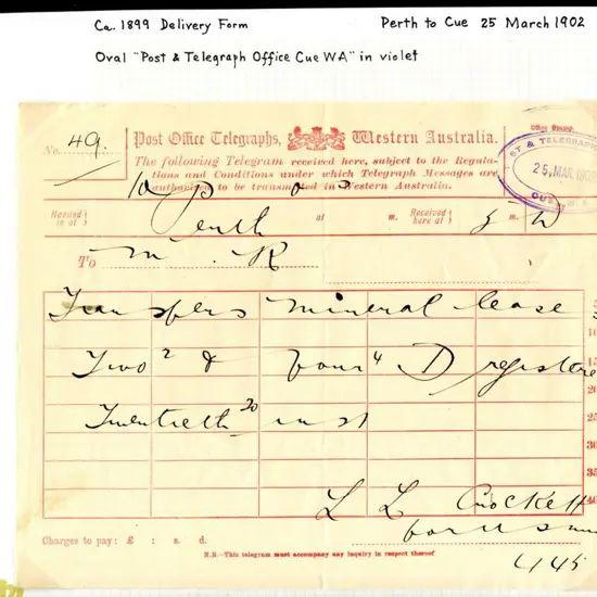 1902 (25th Mar) "Post Office Telegraphs, Western ...