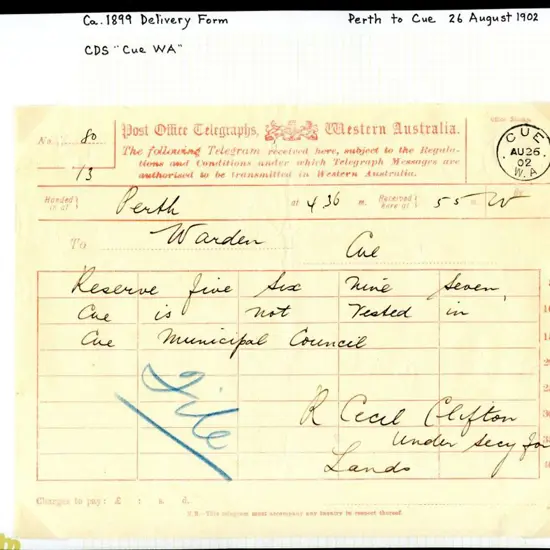 1902 (26th Aug) "Post Office Telegraphs, Western ...
