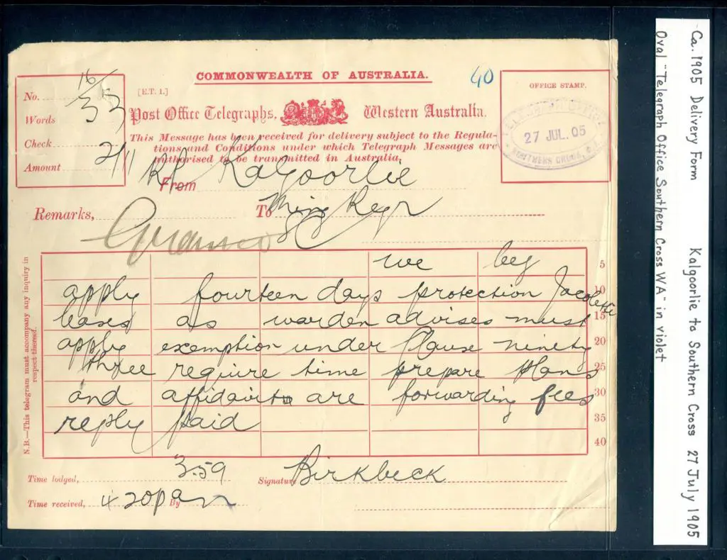 1905 (27 July) "Post Office Telegraphs, Western ... Image 1++