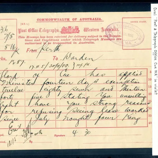 1905 (14th Nov ) "Post Office Telegraphs, Western ...