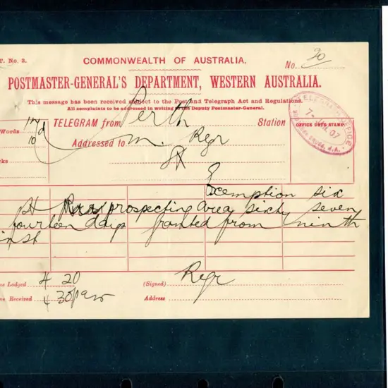 1907 (7th Jan) "Commonwealth of Australia ...