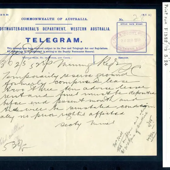 1912 (24th Sept) "Commonwealth of Australia ...