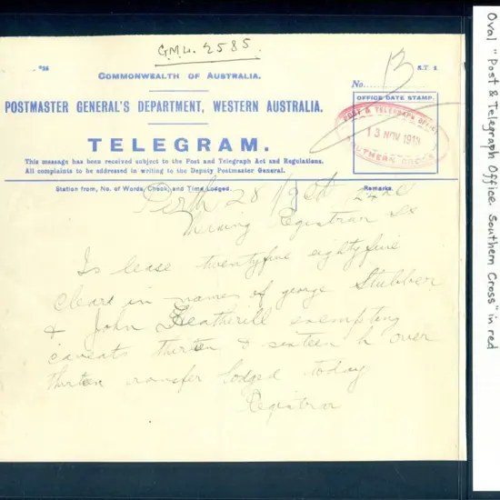1913 (13th Nov) "Commonwealth of Australia ...