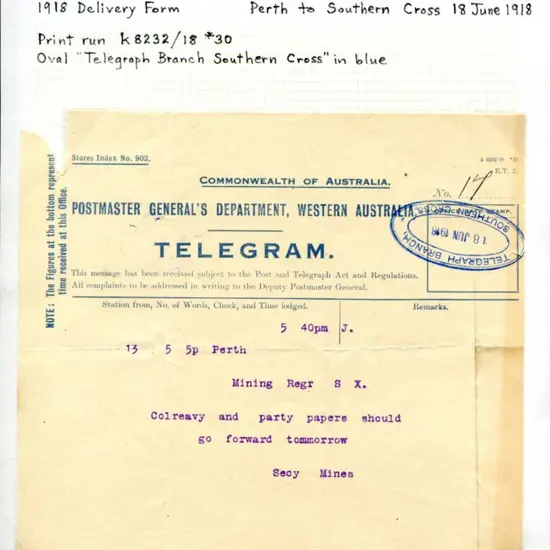1918 (18th Jun) "Commonwealth of Australia ...