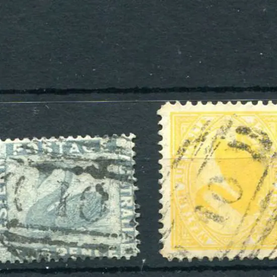 Number 10 on 1/- olive-green (SG 101), 2d grey (SG ...