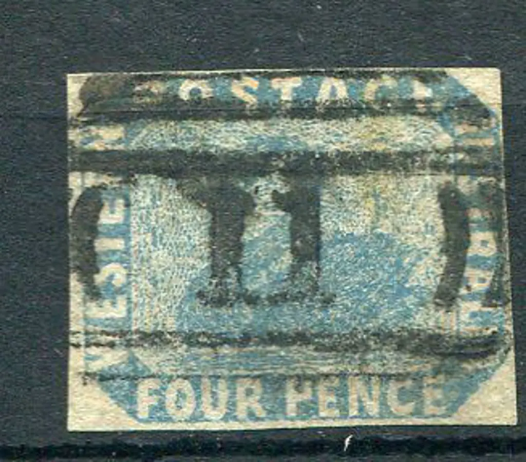 Number 11 on 1854 4d light blue imperf with 4 ... Image 1++