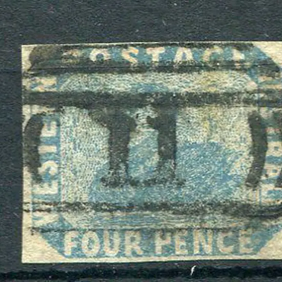 Number 11 on 1854 4d light blue imperf with 4 ...